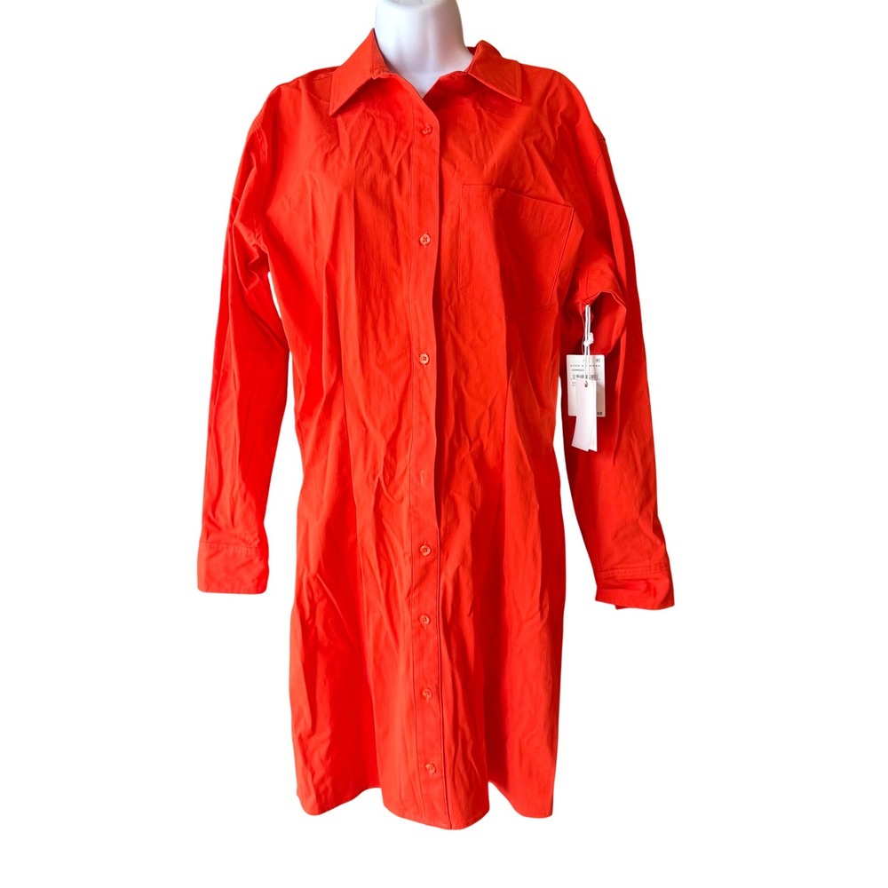 Good American‎ Shirt Dress Womens Medium Orange Button Front Collared New
